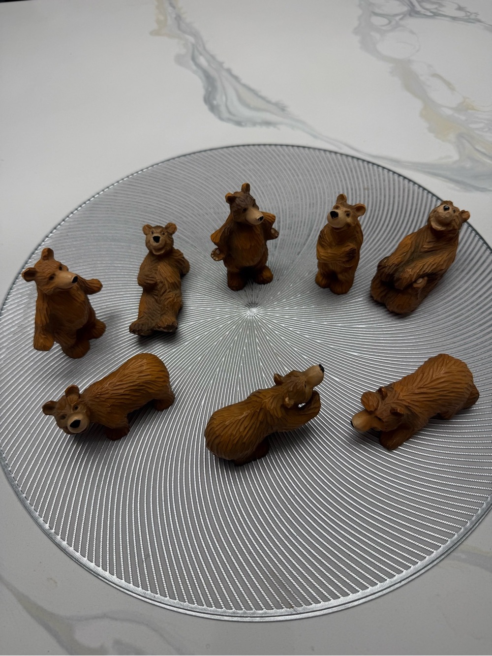 Jubi Brown Bear Figurine Set 8 Piece names underneath each one